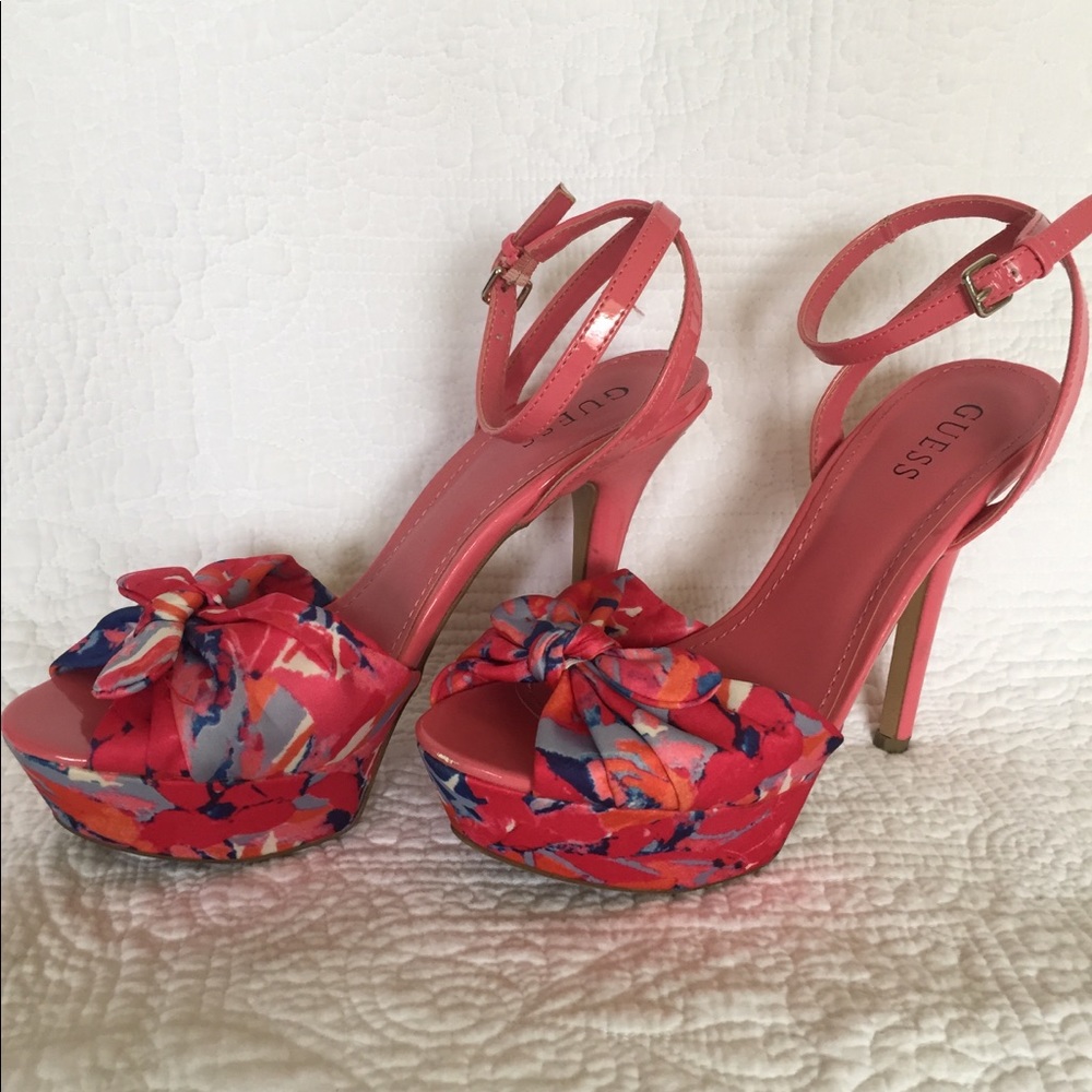 GUESS peep toe pink heels